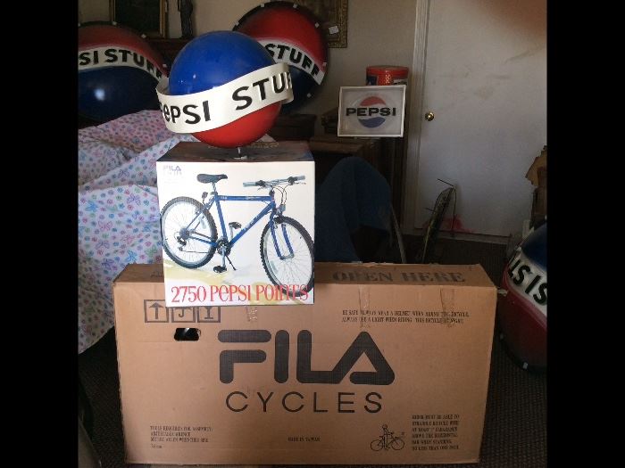 1970's Pepsi Points Fila Mtn Bike, in original carton, Comes with the following advertising prop: Cardboard Pepsi Points Box with Rotating Plastic "Pepsi Stuff" Globe - Lot # 139