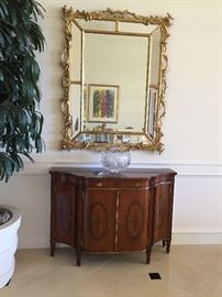 Elegant mirror and Maitland Smith painted demi lune