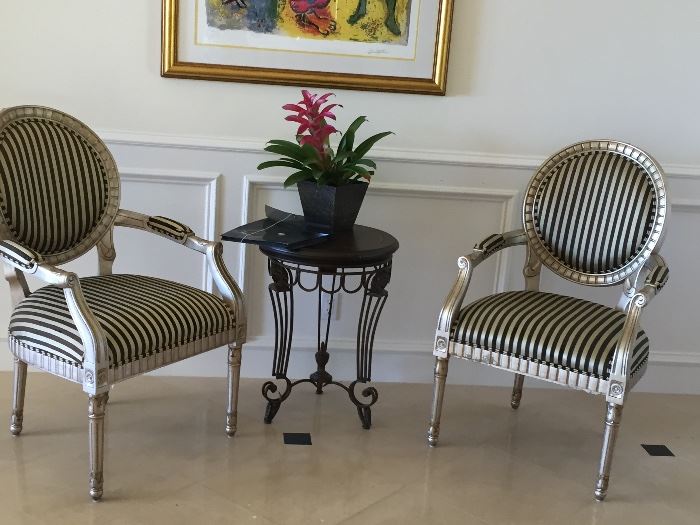 Black and silver silk arm chairs