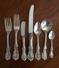 Sterling silver flatware set in Burgundy pattern