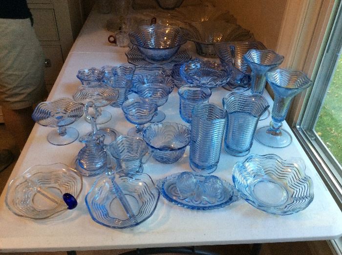 Large collection of Duncan Miller Carribean Blue and Clear