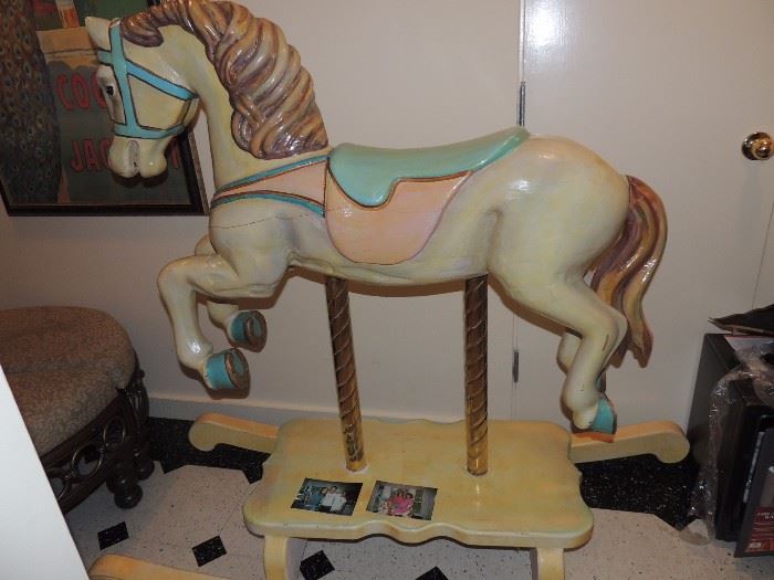 antique french wood carved and painted carousel horse