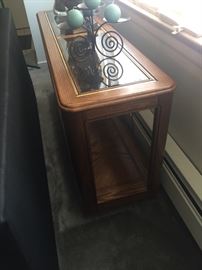 oak, glass and little brass sofa table
