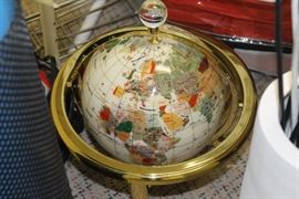 Semi Precious Stone World Globe with Brushed Nickel Table Top Stand