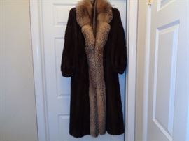Full length mink coat with fox trim - like new condition