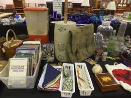 collectibles - hurricane lamps - western stoneware - bubble gum & peanut dispenser - scouting patches & books - US Air Core back pack - & other unique pieces