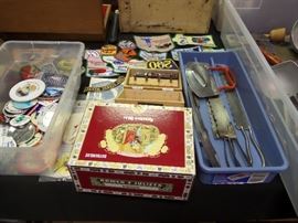 vintage & antique kitchen supplies - MO state park patches - insulators - 6 Juice O Matic's -