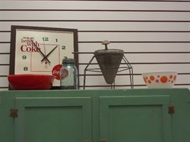 vintage pyrex & Hoosier Cabinet 