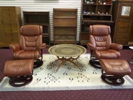 leather lane recliners with ottoman's - nice area rug 