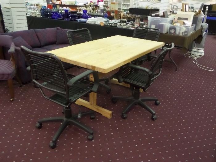 butcher block table & 4 chairs 