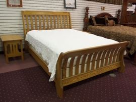 oak queen size bed & end tables - priced individually 