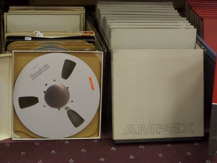 Scotch - Ampex - TDK - Teac - Maxell & other 10" metal reels some new in the box - some have recordings - some empty reels - there is an arsenal of 7" reels some metal & some new in the box - plus vintage metal can's 7" reels 