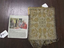 fringe purse made of Czechoslovakian glass beads - the 75.00 price is for the table it's sitting on 