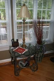 Glass top side table with lamp