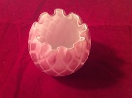 Pink quilted satin glass rose bowl