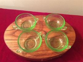 Green glass child's cream soups
