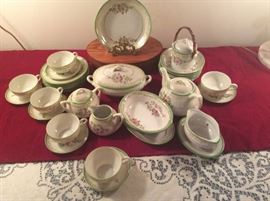 Vintage MIJ child's dishes - complete for 6 with platter, chop plate, covered vegetable, oval vegetable, cracker jar, tea pot, creamer & sugar