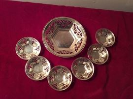 Sterling nut cups - 6 with large bowl