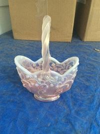 Fenton pink iridescent lily of the valley basket
