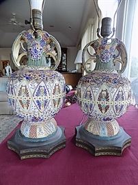 Pair Moriage Lamps from Sindia