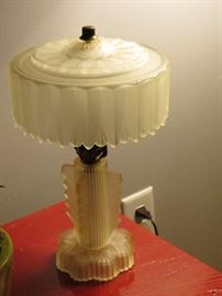 Vintage deco glass lamp and shade.