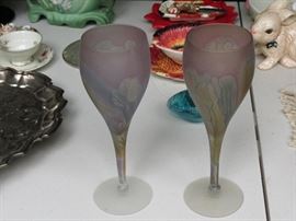 Hand painted art glass goblets.