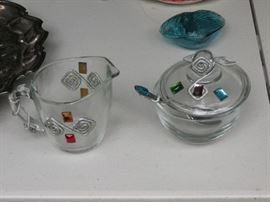 Rhinestone glass cream and sugar by Anchor Hocking.