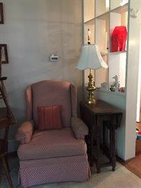 Wing Back Chair, Drop Leaf Table, Lamp