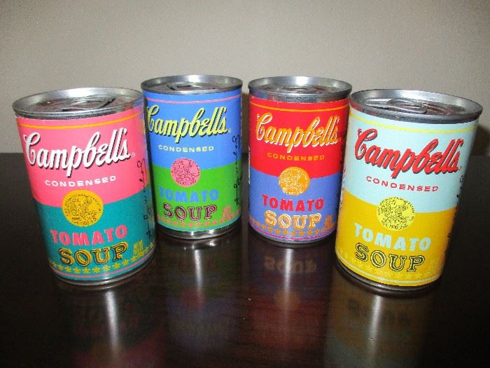 Andy Warhol full Campbell soup cans.  Sold as a set of four.