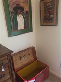 Original oil paintings; red trunk