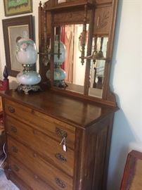 Antique East Lake dresser & "Gone With the Wind" lamp