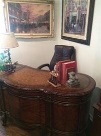 Impressive office or home desk; brown office chair
