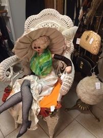 White wicker chair and "Molly"