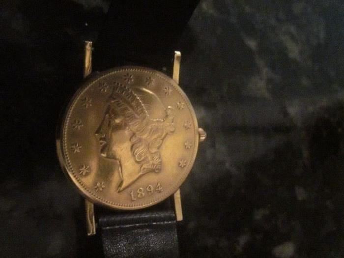 1894 Corum Watch, 20 Gold Coin Watch, Cartier Band, Automatic winding