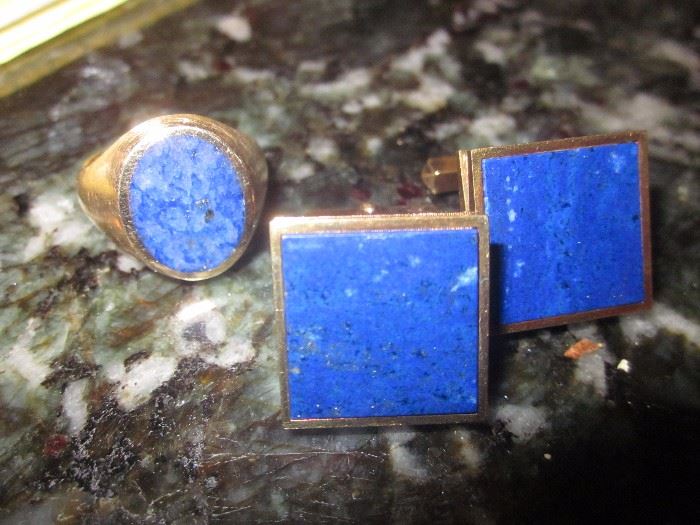 Lapis Cuff links, Lapis ring with gold ring 