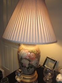 Hand Painted Porcelain lamps, matching pair 