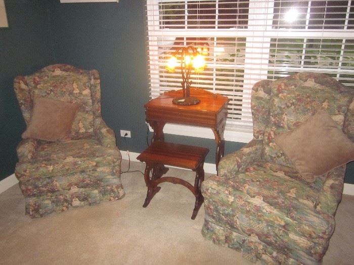 Arm chairs, matching pair, Custom upholstery 