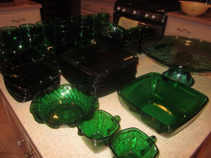 green glass,serving piecies 