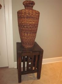 Antique stool, Wicker vase 