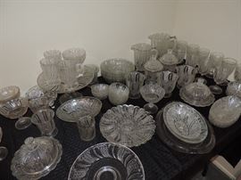 Large assortment of DORIC (AKA Feather Swirl) pattern glassware by McKee 