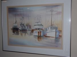 034 large watercolor, fishing boats