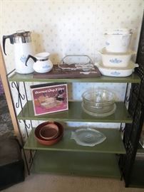 Metal shelving and vintage kitchen misc