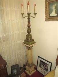 Vintage pedestal and chandelier