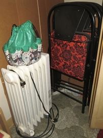 Folding chairs. Room heater