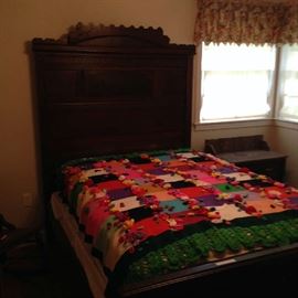 Eastlake bed, mattress, box spring and marble top washstand