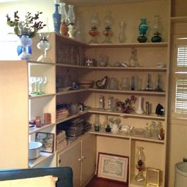 Numerous Antique Oil lamps and glass collectibles