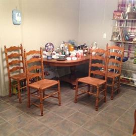 Ethan Allen Table w/leaves and four ladder back chairs