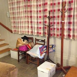 Antique coat racks and chairs