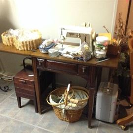 Vintage sewing box and sewing machine-knitting basket, heater is sold