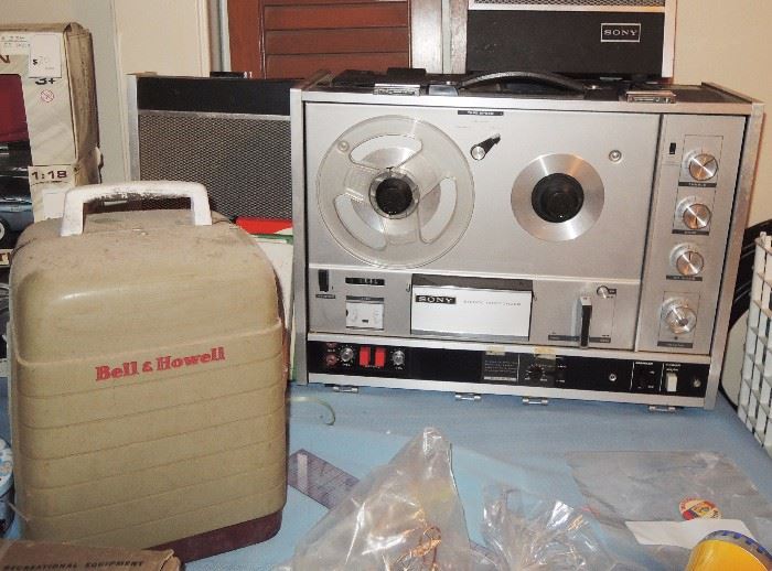 old projectors, reel-to-reel stereo.  amplifiers